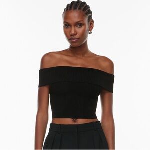 Aritzia Black Off-Shoulder Ribbed Crop Top